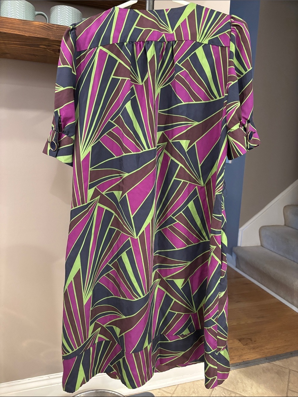 DKNY 100% Silk Geometric Print Shift Dress Size 6 Missing Belt - Picture 8 of 8